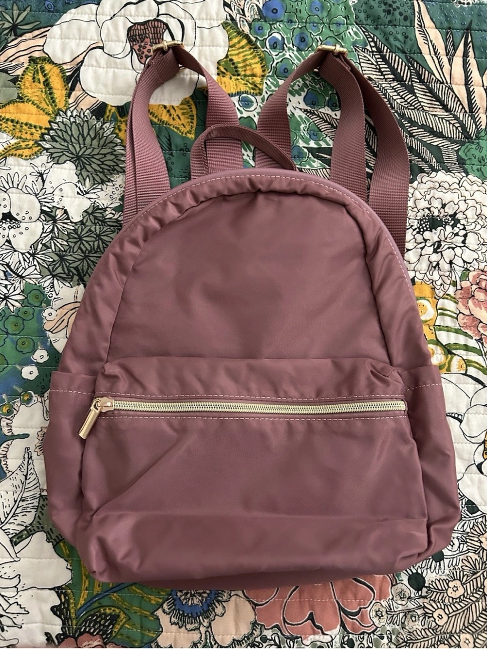 ASOS Design Mauve Nylon Small Backpack with Gold Hardware